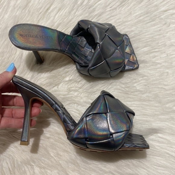 New Bottega Veneta Lido woven high‎ heel slide sandal size 37EU - Picture 11 of 15